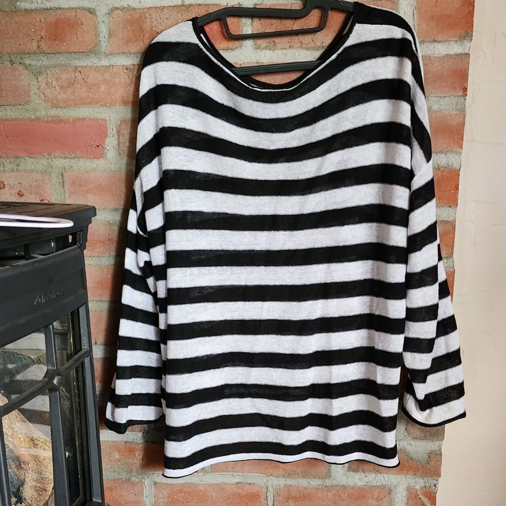 Eileen Fisher Striped Top, 100% Organic Cotton, Medium (Very Oversized)